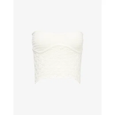 4th & Reckless Womens Cream Elena Sheer Corset Cotton-blend Knitted Top