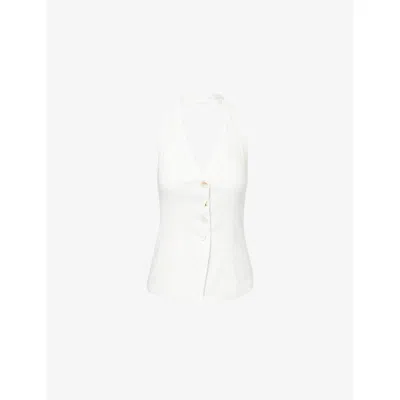 4th & Reckless Womens Cream Issie Halterneck Tailored Cotton Top In White