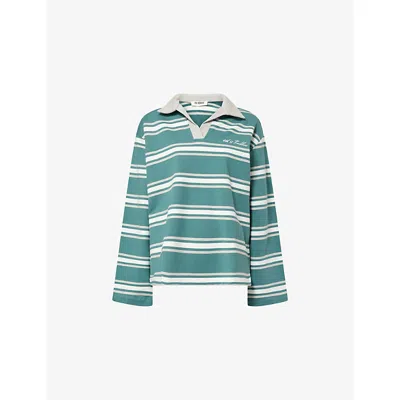 4th & Reckless Womens Darcy Stripe Cotton-jersey Rugby Top In Green