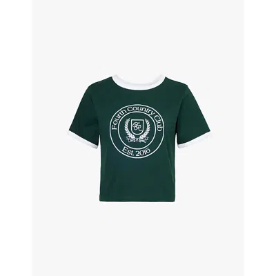 4th & Reckless Womens Green Davidson Flocked-logo Cotton-jersey T-shirt