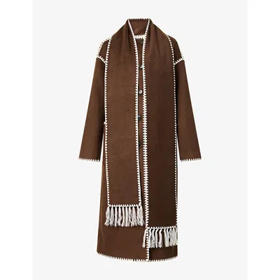 4th & Reckless Womens Fable Scarf Long Woven Coat Choc In Brown
