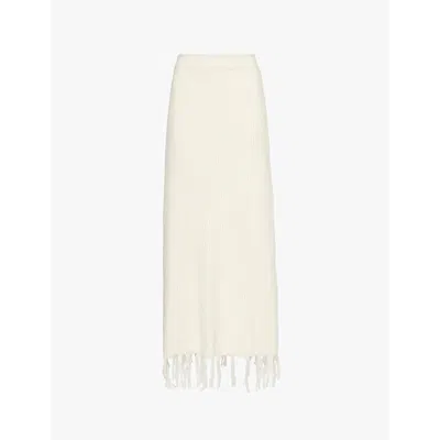 4th & Reckless Womens Cream Fallon Tassel-hem Knit Maxi Skirt