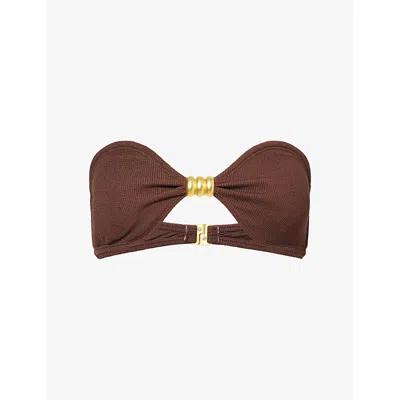 4th & Reckless Womens Giulia Crinkle Bandeau Bikini Top Brown
