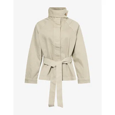 4th & Reckless Womens Gloria Belted Cotton Jacket Green In Brown