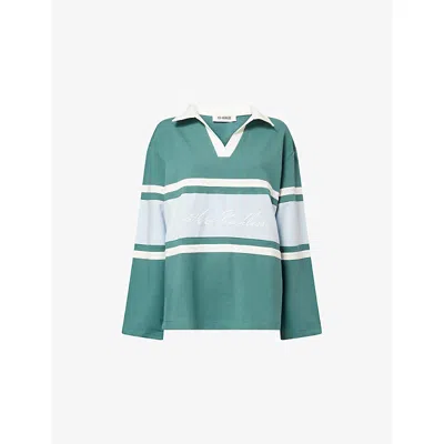 4th & Reckless Collared Panel Logo Front Rugby Top In Green