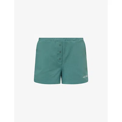 4th & Reckless Womens Green Emily Logo-embroidery Cotton-jersey Shorts