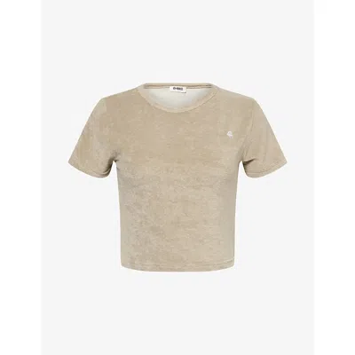 4th & Reckless Womens Green Livia Towelling Short-sleeve Woven Top In Brown