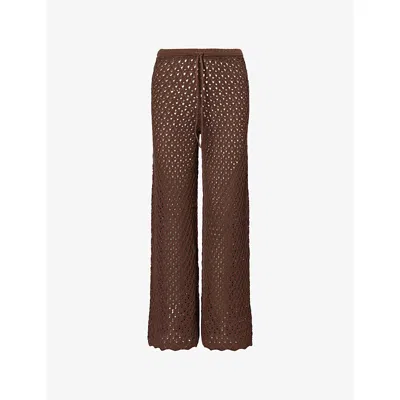 4th & Reckless Womens Katerina Wide-leg Cotton-blend Trousers Chocolate