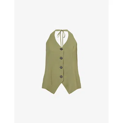 4th & Reckless Womens Khaki Sabrina Halter-neck Woven Waistcoat
