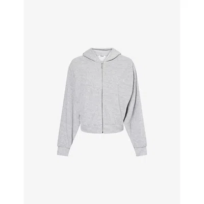 4th & Reckless Womens Light Grey Livia Towelling Zip-through Woven Hoody