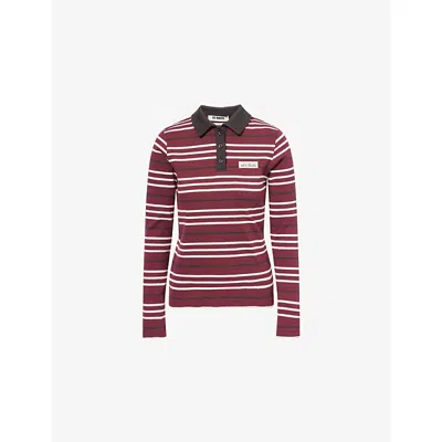 4th & Reckless Womens Liliana Striped Stretch-cotton Polo Jumper In Red