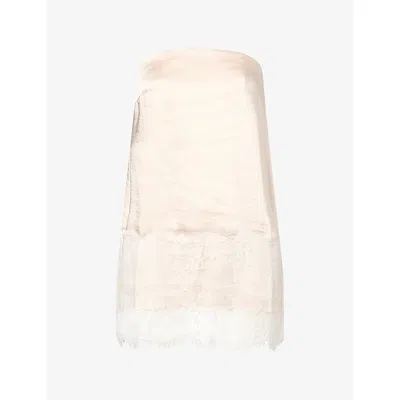 4th & Reckless Womens Mella Lace-hem Satin Top Cream