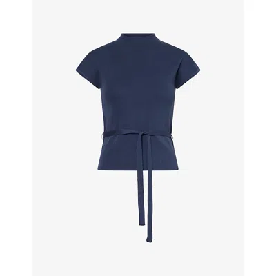 4th & Reckless Womens Mirabelle Tie-waist Woven Top Navy In Blue
