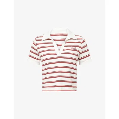 4th & Reckless Womens Multi Azure Striped Ribbed-cotton Polo Top