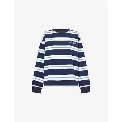 4th & Reckless Cotton Rich Embroidered Logo Crew Neck Oversized Long Sleeve Oversized T-shirt In Blue