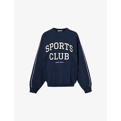 4th & Reckless Womens Ellie Logo-embroidered Cotton Sweatshirt Navy