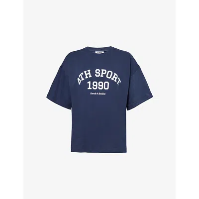 4th & Reckless Womens Navy Sophi Text-print Cotton T-shirt