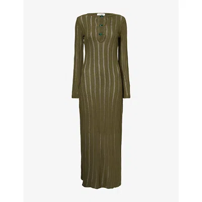 4th & Reckless Womens Olive Evi Beaded Crochet Maxi Dress In Green