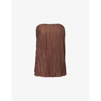 4th & Reckless Womens Olivia Plisse Woven Bandeau Top Chocolate