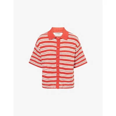 4th & Reckless Womens Antonia Stripe Cotton-blend Knitted Top Red Stripe