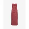 4th & Reckless Linen Look Bandeau Gold Hardware Detail Cut-out Maxi Dress In Red