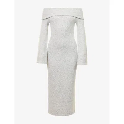 4th & Reckless Womens Sable Off-shoulder Knitted Maxi Dress Grey In White
