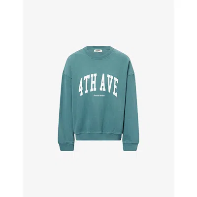 4th & Reckless Womens Sage Green Avenue Logo-print Cotton Sweatshirt