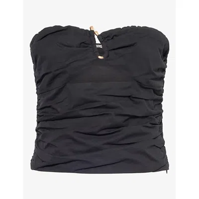 4th & Reckless Womens Sally Cut-out Hardware Cotton Bandeau Top Black In Multi