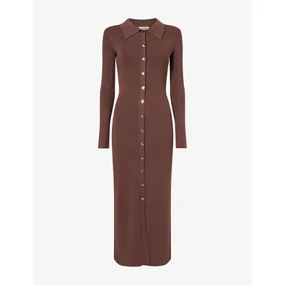 4th & Reckless Womens Taye Button-up  Knitted Midi Dress Chocolate
