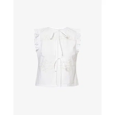4th & Reckless Womens White Heidi Embroidered Cotton-poplin Top