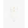 4th & Reckless X Luana Barron Crinkle Bandeau Cut Out Gold Hardware Detail Swimsuit In White