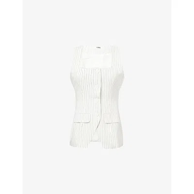 4th & Reckless Womens White Stripe Saira Striped Woven Top