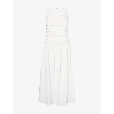 4th & Reckless Ruched Poplin Sleeveless Drop Waist Maxi Dress In White