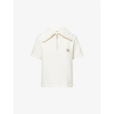 4th & Reckless Womens Whte Eleni Brand-embroidered Cotton Polo Top In White