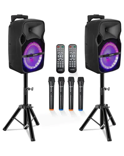 5 Core 400w 2pc Party Speakers Set With Mic Stand In Black