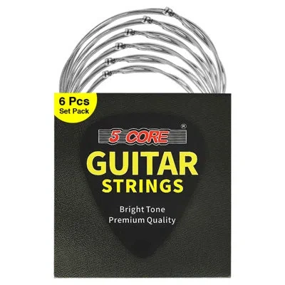 5 Core 5core Electric Guitar Strings Nickel 0.045-.100 Gauge W Bright Tone For 6 String Guitars In Black