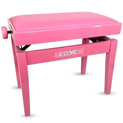 5 Core Adjustable Piano Bench Thick 3.25" Solid Wood Keyboard Stool Heavy Duty Musician Chair In Pink
