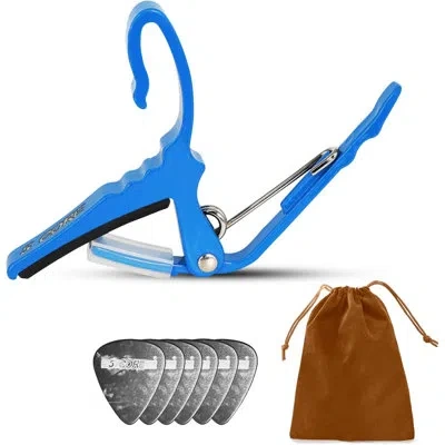5 Core Capo Aluminum Universal Guitar String Clip W Metal Spring + 6pcs Guitar Picks + Carry Bag In Blue