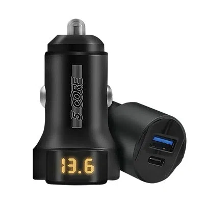5 Core Car Charger Usb + Type-c Quick Charge Adapter With Smart Chip Fast Charging For Truck Suv In Black