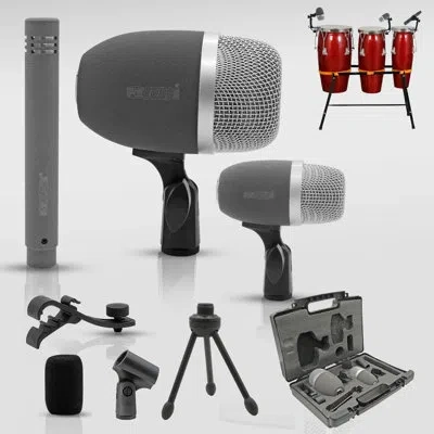 5 Core Conga Mic Snare Tom Set Professional Xlr Cardioid Unidirectional Condenser Instrument Microphone Kit In Gray