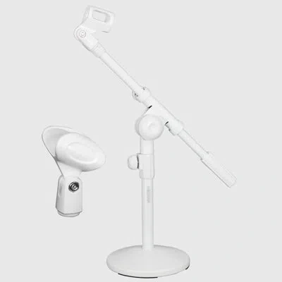 5 Core Desktop Mic Stand Round Base Universal Desk Microphone Holder Table Top Stands In White