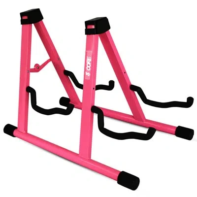 5 Core Double Guitar Stand A Frame Shape W Soft Foam Arms Non Slip Rubber Supports Acoustic Electric Bass U In Pink