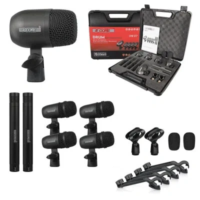 5 Core Drum Microphone Kit 7 Piece All Metal Drummer Instrument Mics Tom/snare & Cymbals Set In Black