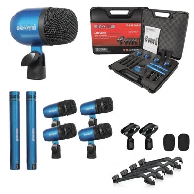 5 Core Drum Microphone Kit 7pc All Metal Drummer Mics Tom/snare & Cymbals Wired Instrument Drums Set In Multi