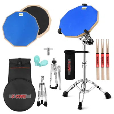 5 Core Drum Practice Pad Set 12" Adjustable Snare Drumming Stand Double Sided Silent Drummer Kit - Dpad Com In Black