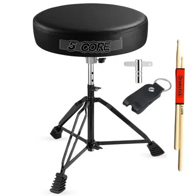 5 Core Drum Throne 3" Thick Padded Comfortable Guitar Stool Drummer Chair Adjustable Musician Seat In Black