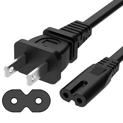 5 Core Extra Long Power Cord 6ft 2 Prong Non-polarized Ac Wall 2 Slot Replacement Cable In Black