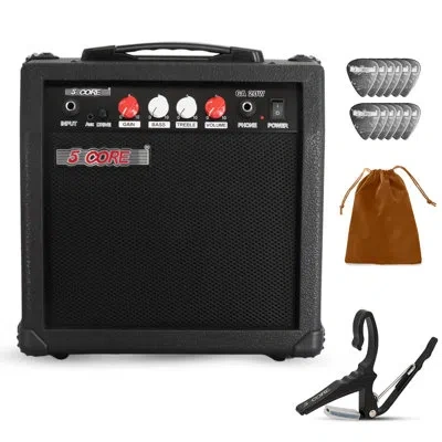 5 Core Guitar Amp 20w Electric Portable Mini Amplifier W Built In 6.5" Speaker Aux Headphone Jack In Black