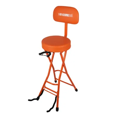 5 Core Guitar Stool 3.15" Padded Chair W Backrest Foldable Music Seat Built In Foot Rest Guitar Stand In Orange
