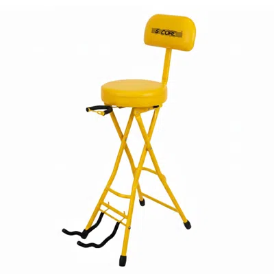 5 Core Guitar Stool 3.15" Padded Chair W Backrest Foldable Music Seat Built In Foot Rest Guitar Stand In Yellow